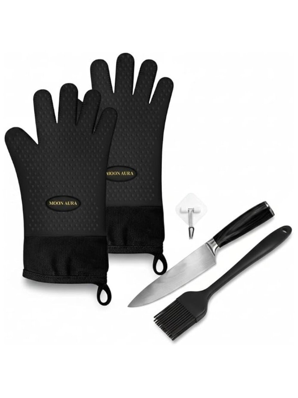 Moon Aura BBQ Gloves - Heat Resistant Oven Mitts for Grilling, Baking & Smoking